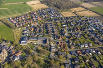 Aerial view, residential area, view of Capelle with primary school and village community centre,