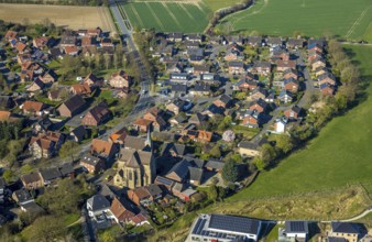 Aerial view, catholic church St. Dionysius, residential area district Capelle, Nordkirchen,