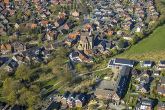 Aerial view, catholic church St. Dionysius, catholic primary school Capelle and village community