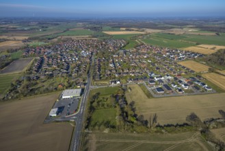 Aerial view, residential area local view Capelle, Bahnhofstraße with new building Netto