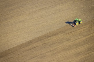 Aerial view, agricultural work with tractor on a field on Ascheberger Straße, Capelle, Nordkirchen,