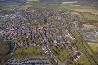 Aerial view, Holland market on the Schlossstraße in Nordkirchen, stalls and 10000 visitors,