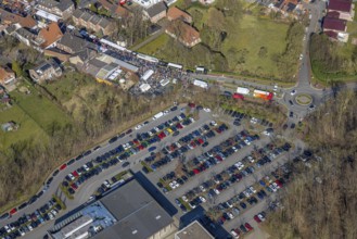 Aerial view, Holland market on Schlossstraße in Nordkirchen, stalls and 10000 visitors,