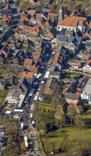 Aerial view, Holland market on the Schlossstraße in Nordkirchen, stalls and 10000 visitors,
