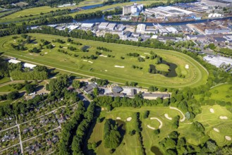 Aerial view, racecourse with golf course Golfclub Mülheim an der Ruhr Raffelberg, Südhafen,