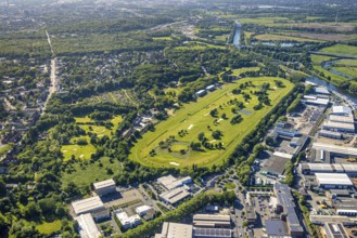 Aerial view, racecourse with golf course Golfclub Mülheim an der Ruhr Raffelberg, Südhafen,