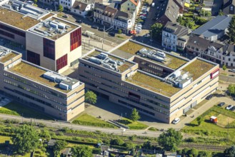 Aerial view, Hochschule Ruhr West - Campus Mülheim, close-up with dead end of the Ruhr RS1 cycle