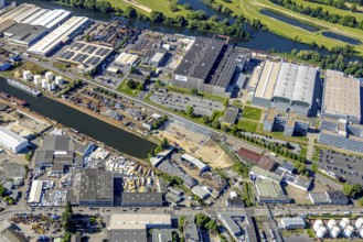 Aerial view, Südhafen-Mülheim, industrial estate Rheinstraße and Timmerhellstraße, Speldorf,