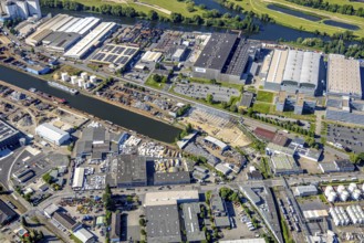 Aerial view, Südhafen-Mülheim, industrial estate Rheinstraße and Timmerhellstraße, Speldorf,