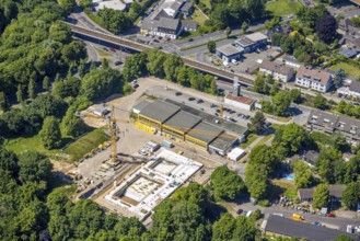 Aerial view, Friedrich-Wennmann-Bad, construction site and renovation, swimming pool renovation,