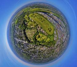 Aerial view, racecourse with golf course Golfclub Mülheim an der Ruhr Raffelberg, south harbour,