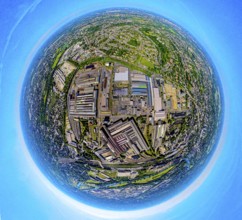 Aerial photograph, Salzgitter Mannesmann Röhrenwerke industrial estate, globe, fisheye image,