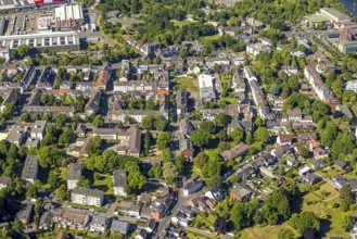 Aerial view, residential area with Pestalozzi School - Städt. Bülowstraße primary school and