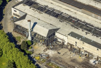 Aerial view, detail shot demolition work Vallourec plant, construction site construction work Flex