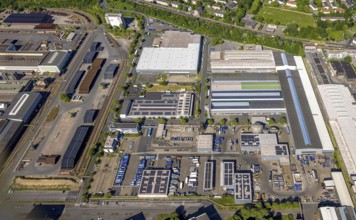 Aerial view, construction site Flex City (formerly Siemens Techno Park) between Mannesmannallee and