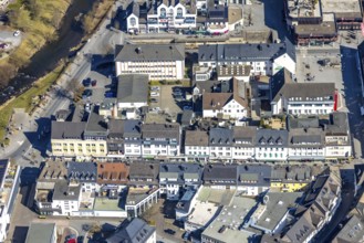 Aerial view, tax office, residential area with shopping street Ruhrstraße, Meschede town, Meschede,