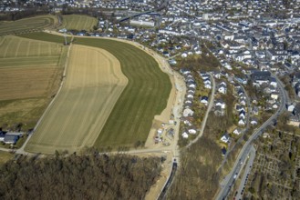 Aerial view, road construction, construction road and extension Langelohweg, Meschede-Stadt,