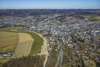 Aerial view, road construction, construction road and extension Langelohweg, Meschede-Stadt,