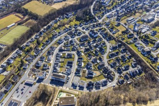 Aerial view, new development residential area local view Am Ziegeleiteich, Waldstraße, new
