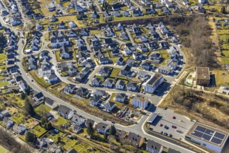 Aerial view, new development residential area local view Am Ziegeleiteich, Waldstraße, new