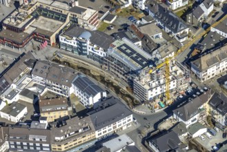 Aerial view, construction site with construction crane at Winziger Platz corner Zeughausstraße and