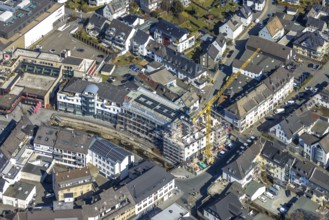 Aerial view, construction site with construction crane at Winziger Platz corner Zeughausstraße,