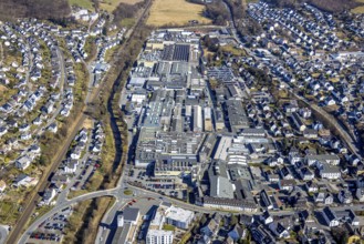 Aerial view, Martinrea Honsel factory premises, industrial estate on the river Ruhr, Meschede town,