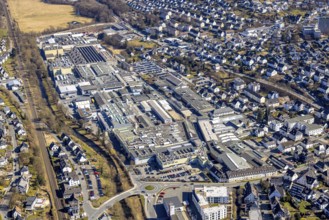 Aerial view, Martinrea Honsel factory premises, industrial estate on the river Ruhr, Meschede town,