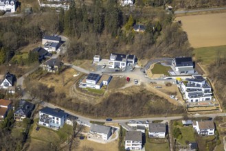 Aerial view, construction site with new residential buildings Unterm Hasenfeld, residential area of