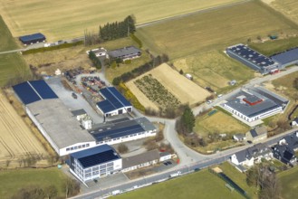 Aerial view, commercial area Voßwinkel, In den Waller Wiesen, solar roofs, Calle, Meschede,
