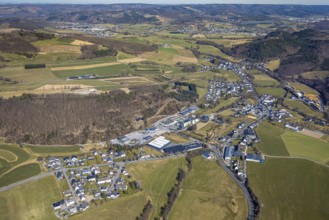 Aerial view, residential area local view district Bergerhütte with commercial area Auf dem