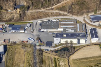 Aerial view, residential area local view district Bergerhütte with commercial area Auf dem