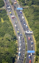 Aerial view, traffic jam on the A2 motorway at the Dortmund-Nordwest junction, Dortmund-Mengede