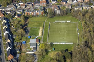 Aerial view, sports field and football stadium of Blau-Weiß Alstedde, Alstedde, Lünen, Ruhr area,