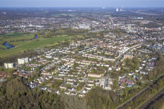 Aerial view, residential area, local view of Geistviertel an den Lippewiesen, Lünen, Ruhr area,