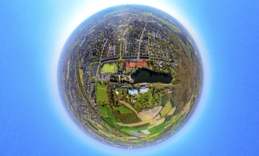 Aerial view, residential area, view of Alt-Lünen with Cappenberger See and outdoor pool