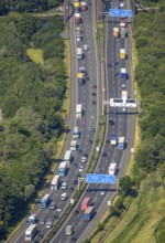 Aerial view, traffic jam on the A2 motorway at the Dortmund-Nordwest junction Dortmund-Mengede,