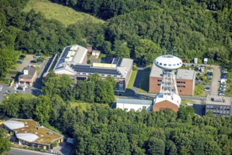 Aerial view, winding tower sculpture Colani UFO, also Colani Egg in the Lüntec start-up centre, on