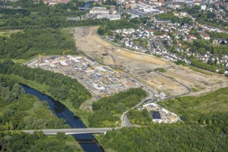 Aerial view, Landschaftspark Viktoria, construction site and new building for planned IGA 2027 and