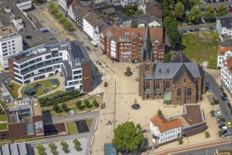 Aerial view, Kreuzkirche at the entrance of Bahnhofstraße pedestrian zone at Europagarten,