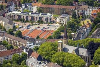 Aerial view, market place Siepenstraße and Herz-Jesu-Kirche, Herne-Mitte, Herne, Ruhr area, North