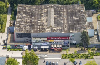 Aerial view, Hannibal-Arena ice rink in Revierpark Gysenberg, Börnig, Herne, Ruhr area, North