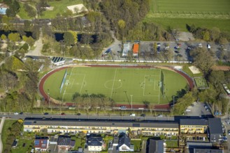 Aerial photo, football stadium and athletics stadium TuS Westfalia Wethmar e.V., training game,