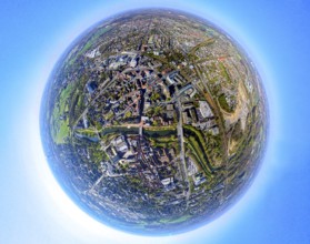 Aerial photo, residential area, local view Lünen-North, globe, fisheye shot, 360 degree shot, tiny