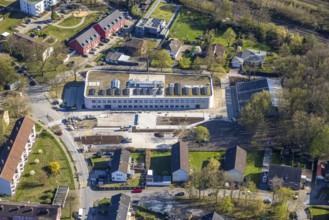 Aerial view, construction site and new building of the Osterfeldschule, Lünen, Ruhr area, North
