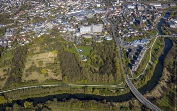 Aerial view, St. Marien Hospital and Lippe residential park with LippeBad on the River Lippe, St.