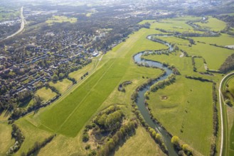 Aerial photograph, Lünen-Lippeweiden airfield and river Lippe meander with Lippe floodplain nature