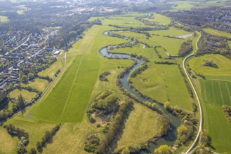 Aerial photograph, Lünen-Lippeweiden airfield and river Lippe meander with Lippe floodplain nature