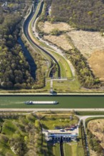 Aerial view, Datteln-Hamm Canal crosses the river Seseke, inland navigation, Horstmar, Lünen, Ruhr