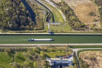Aerial view, Datteln-Hamm Canal crosses the river Seseke, inland navigation, Horstmar, Lünen, Ruhr